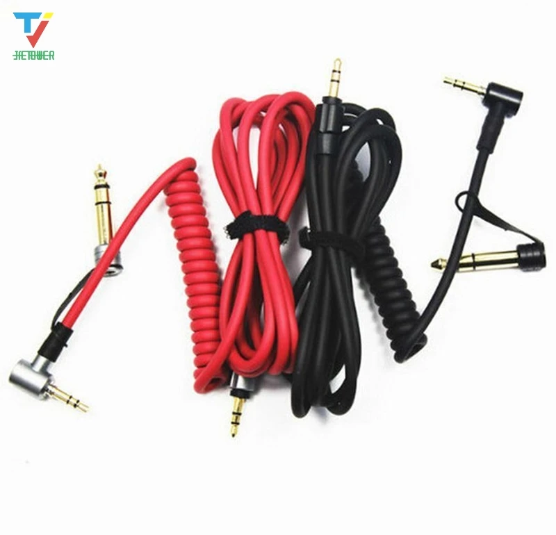 100 개/몫 1.2m 오디오 케이블 헤드폰 레드 블랙 스프링 3.5mm  6.5mm 교체 오디오 AUX 케이블 강력하고 내구성이 뛰어난