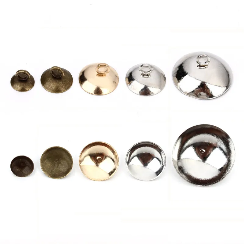 cheap 50pcs lot Bronze Dome Iron Pearl Pendant Connector Bail Cap fit 6mm 8mm 10mm 15mm Beads DIY Jewelry Making Findings Accessories