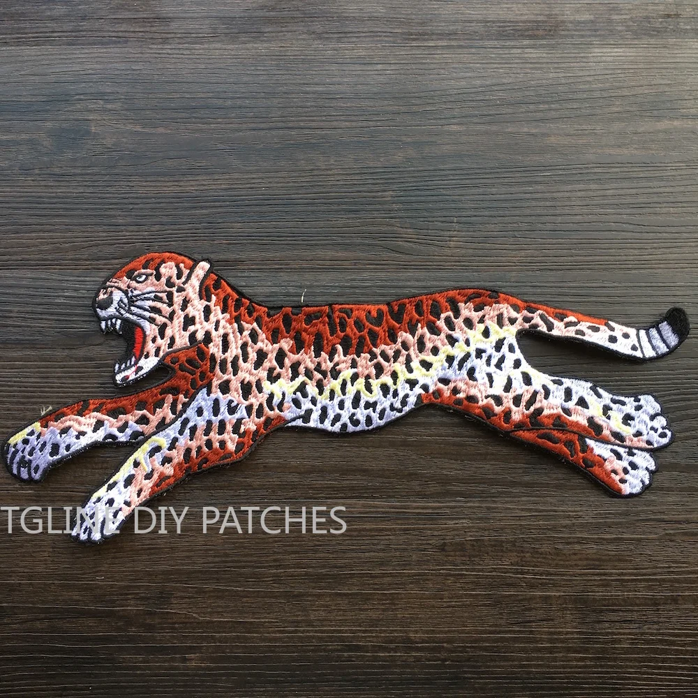 

Water Soluble High Quality Big Running Leopard Animal Embroidery Sewing On Patches For Clothes DIY Jacket Applique Patch LSHB793