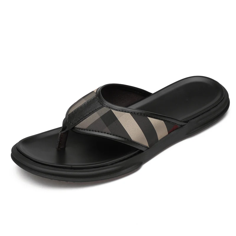 

Brand Men's Luxury Flip Flops 2019 Genuine Leather Slippers Summer Beach shoes For Men Fashion Outdoor Sandals Male Plus Size 45