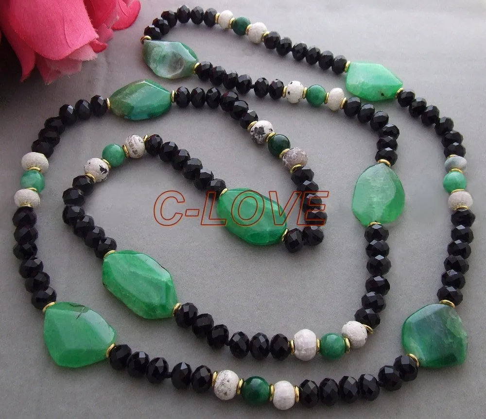 

Beautiful! Face Crystal & Onyx & Stone Necklace +free shippment