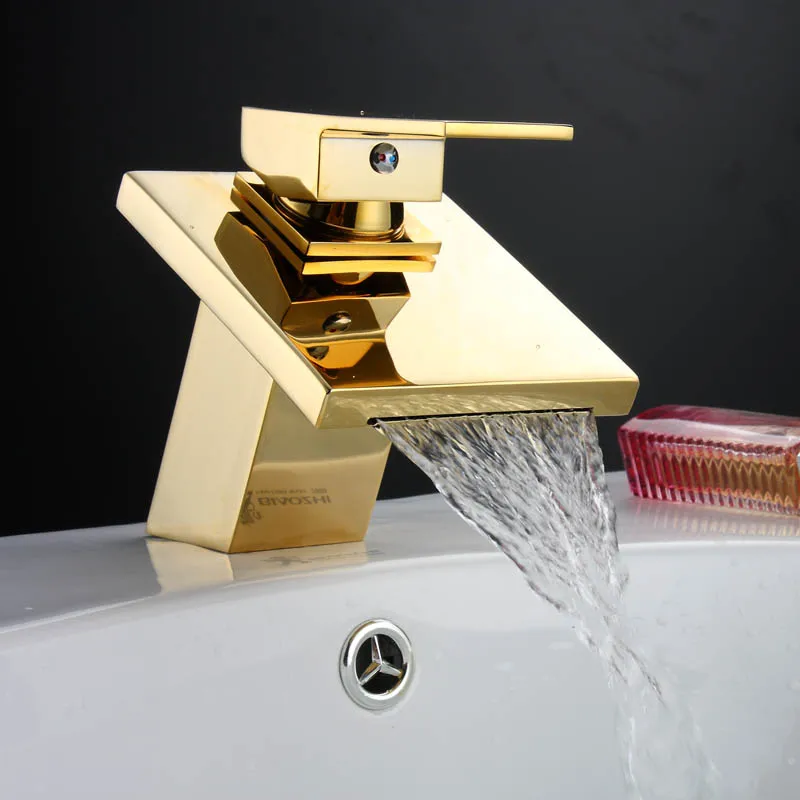 BAKALA الذهبي النحاس مربع شلال صنبور حوض للحمام صنبور الغرور بالوعة صنبور حوض خلاط LT-509A