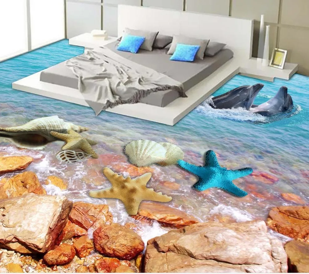 3d Floor Wallpapers Seaside Scenery Dolphins 3d Floor Bathroom Beach Floor Murals In Wall