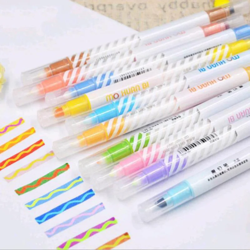 

12 Pcs/Set Double Headed Highlighter Pen Hook Pen Cute Color Art Mark Pen for School student Drawing kawaii Stationery Supplies