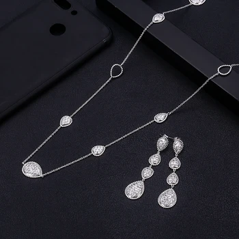 

trendy Wedding Necklace Earrings For Women Accessories Full Cubic Zirconia Bridal Jewelry Sets pendientes mujer moda