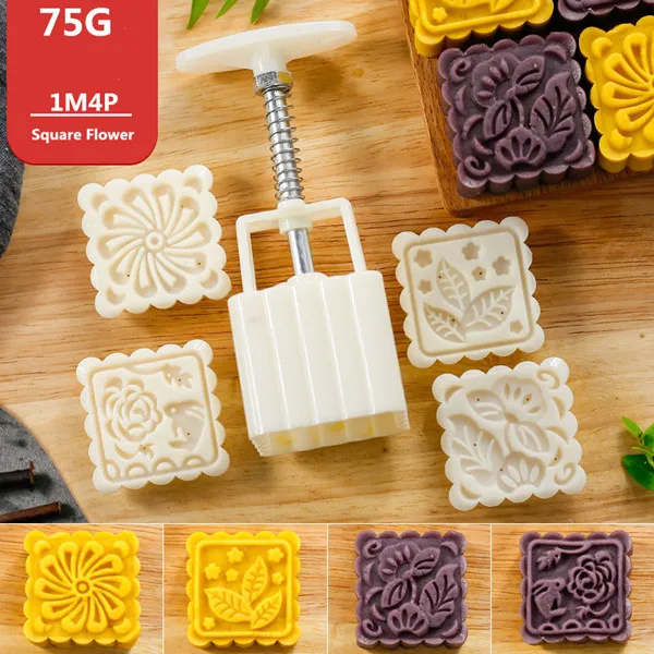 50 г 63 г 75 г 100 г цветы Mooncake плесень Набор DIY Mooncake инструменты Пластиковые Кондитерские плунжеры Ручной пресс форма для лунного пряника инструмент для выпечки - Цвет: 75g 1M4P