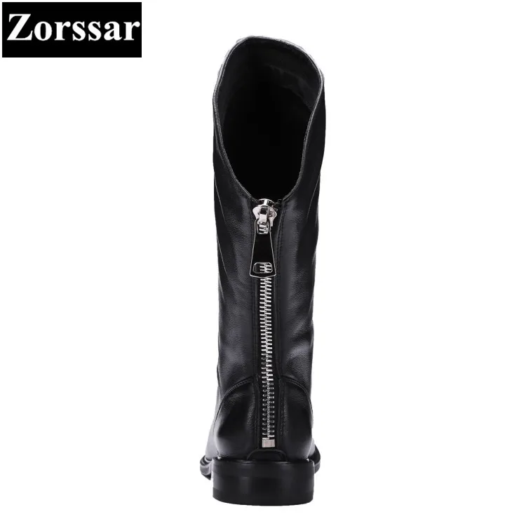 {Zorssar}/Новинка 2018 года Модные женские ботинки из натуральной кожи до середины икры