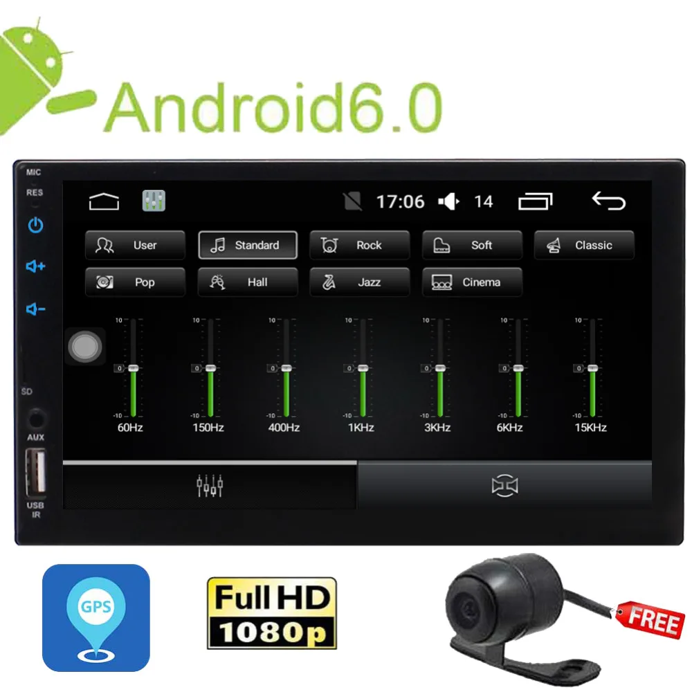 

Reversing Camera+Android 6.0 Car MP5 Player 7'' Capacitive Touch Screen Double Din Car Stereo In Dash GPS Navigation Radio BT