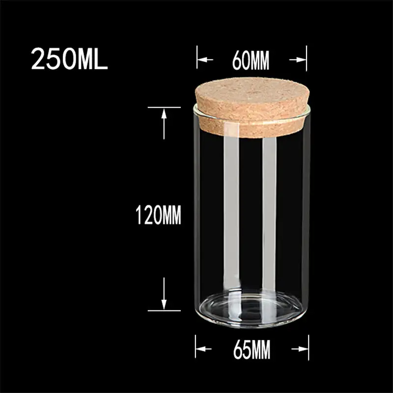 Стеклянные банки, бутылки с пробками большой контейнер для шафрана конфеты ванильный чай еда прозрачные пустые бутылки банки 4 шт./лот - Цвет: 250ml