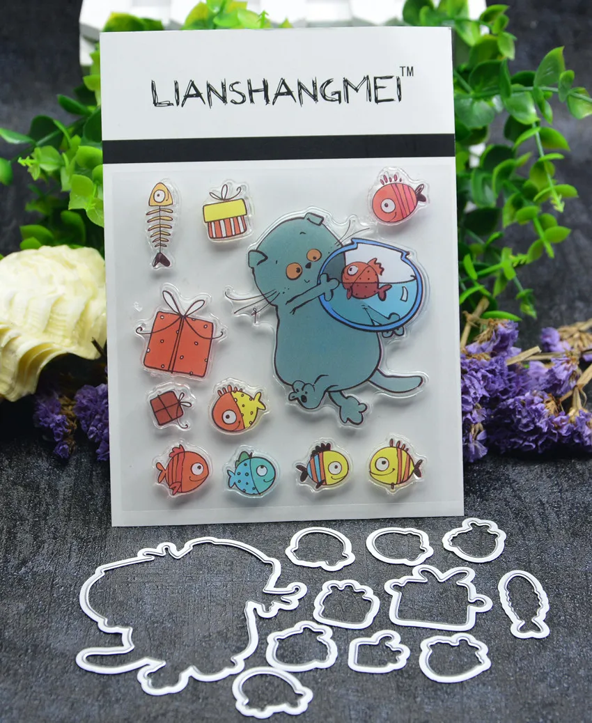 

Fish tank cat Metal Cutting Dies and stamp Stencils for DIY Scrapbooking/photo album Decorative Embossing DIY Paper Cards Making