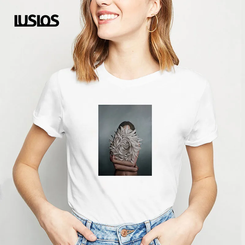 LUSLOS модная популярная футболка для женщин минималистская сексуальная девушка с