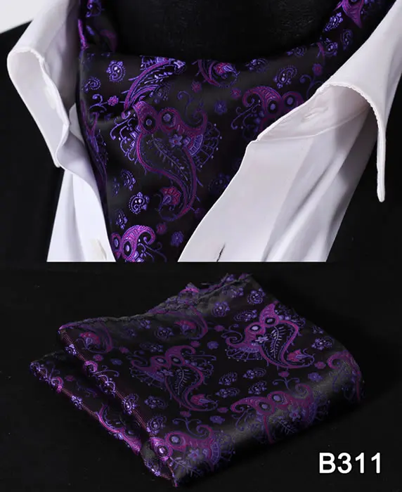С цветочным узором из Для мужчин Шелковый шейный платок галстук Аскот платок комплект# B3 вечерние классический свадебный квадратный Карманный - Color: B311