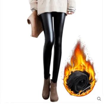 

Autumn Winter Bottoming Pants Trousers Women Pu Leather Pants Female 2018 New Thickened High Waist Black Matte Leggings