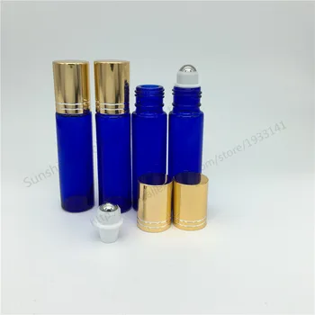 

500pcs 10ml Empty Blue Glass Essential oil Roll On Bottle Vials with stainless steel metal roller ball for perfume aromatherapy