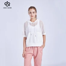 Дышащий спортивное пальто женский блузка свободную сетки Йога с короткими рукавами одежда с капюшоном бег быстросохнущие Спортивная P332