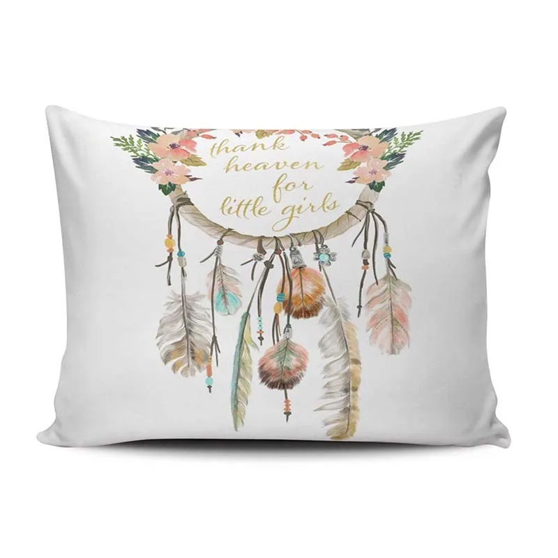 Coloured Boho Dream Catcher Customizable Cushion Decorative Rectangle 20x30inch Boudoir Size Throw Pillow Case Hidden Zipper | Дом и сад