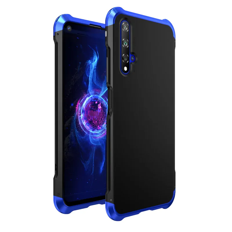 Black blue luxury Shockproof Case For Huawei honor 20 Cases Cover Metal Aluminum Hybrid PC Back cover Bumber Honor 20 Pro Protection Case - Цвет: Black blue