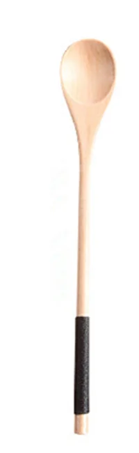 1 шт. деревянные ложки большая длинная ручная столовая ложка детская ложка деревянный рисовый суп Десерт ковш Кофе Чай различные столовые приборы 20x3 см - Цвет: Larch Black
