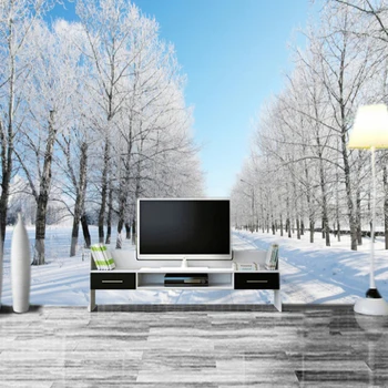 

Custom 3D Room Landscape Wallpaper Mural Natural Winter Scenery Snow Road White Tree On The Sides Wall Mural Wall Paper Bedroom