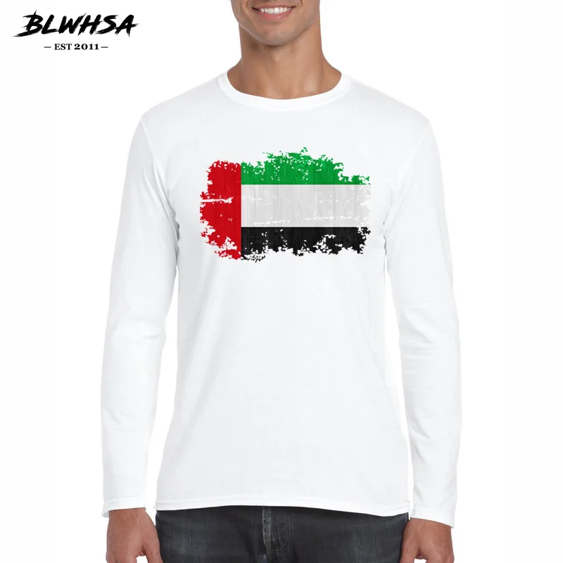

BLWHSA United Arab Emirates National Flag Nostalgic Style Men T Shirts Long Sleeve United Arab Emirates Men T-shirt