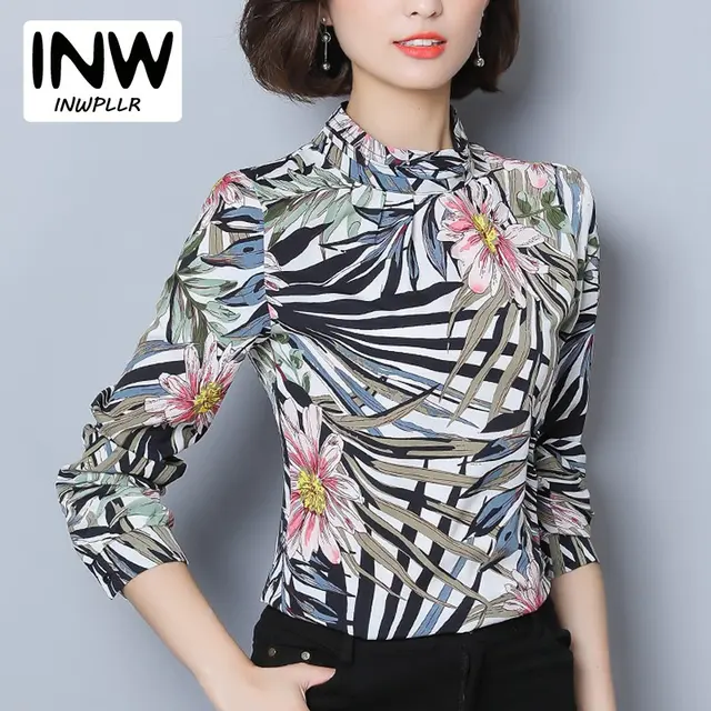 Women's Chiffon Blouse Tropical Print Shirts Female 2017