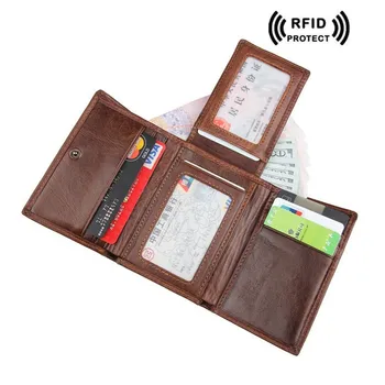 

Rfid Blocking Mens Credit Card Holder Wallet Top Quality Cowhide Leather Rfid Wallets Short Designer Card Protector Wallet Man