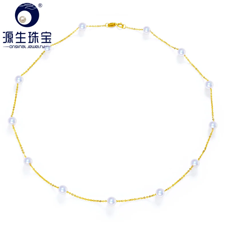 [YS] 18 К золото 5-5,5 мм белый жемчуг ожерелье Китай пресноводный жемчуг ожерелье ювелирные изделия - Цвет камня: white pearl