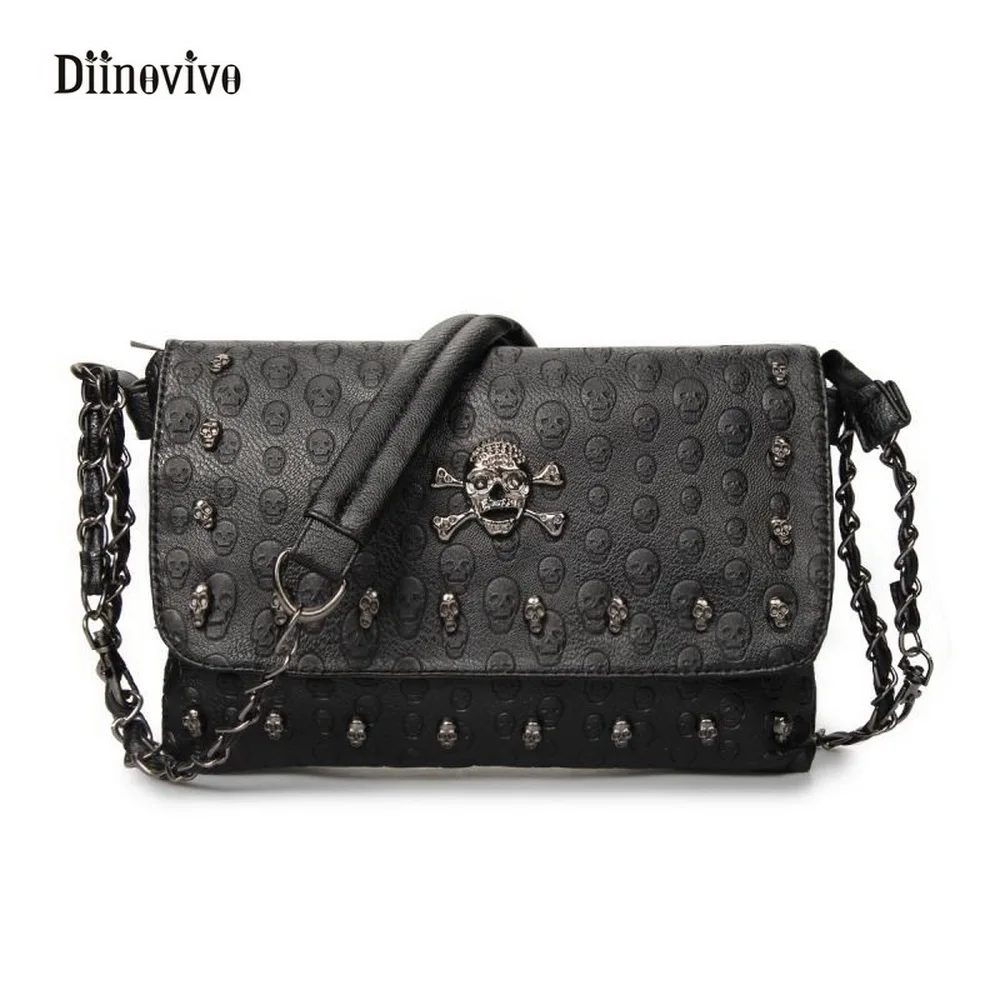 

DIINOVIVO Simple Brand Fashion Envelope Bag Luxury Leather Women Chain Clutch Bag Rock Style Rivet Messenger Bags WHDV0070