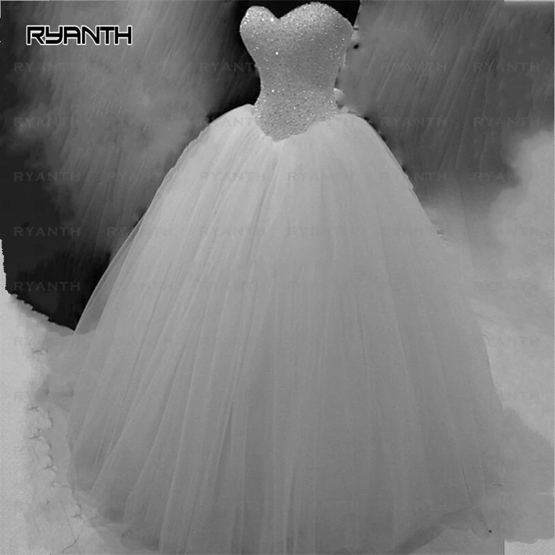 WDH5 Паффи Тюль Бальное платье Свадебные Платья 2016 Из Бисера Vestido де noiva босоножки