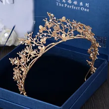 Трендовый Винтажный Золотой цветок Свадебная Корона Стразы Диадемы для женщин Свадебные аксессуары для волос