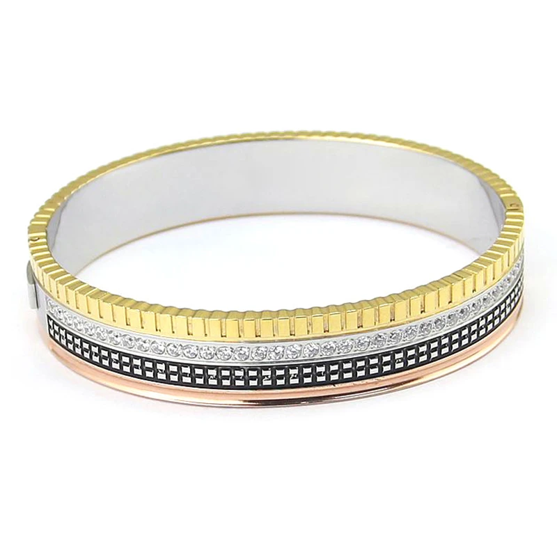

Black Ceramic Rhinestone CZ Gear Stainless Steel Bangle