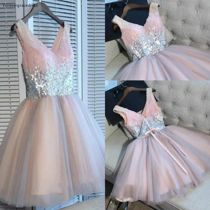 2019 Cheap Short Pink Homecoming Dress Summer A Line Sequins Juniors Sweet 15 Graduation Cocktail Party Dress Plus Size