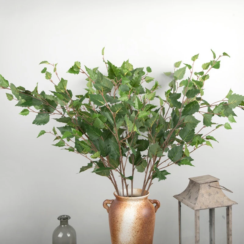 Artificial birch leaves tree branch fake plant wedding home decorative
