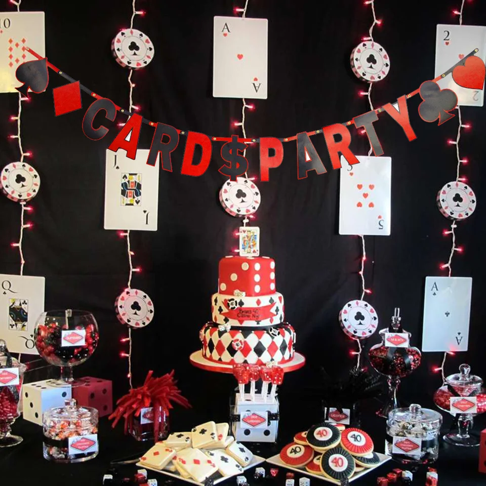 Card Party Letter Banner Red And Black Casino Themed Birthday