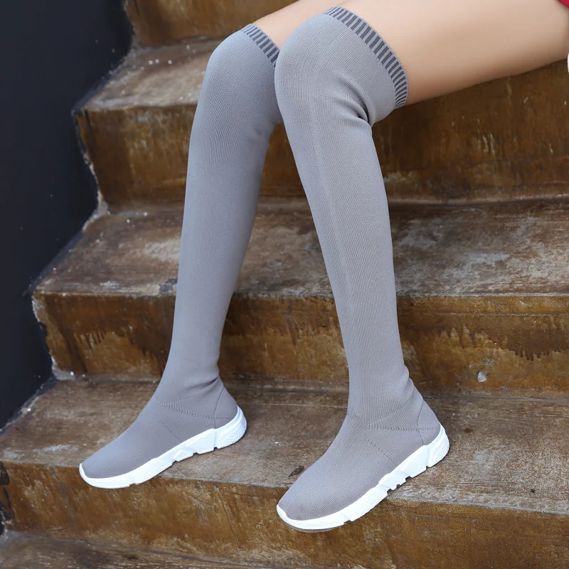 SHANTA; женские сапоги-носки; Новинка года; обувь из эластичной ткани; Сапоги выше колена без застежки; женские туфли-лодочки; женские сапоги - Цвет: Gray