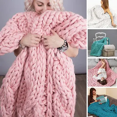 

New Fashion Hand Chunky Knitted Blanket Thick Yarn Acrylic Fake Wool Bulky Knitting Throw Drop Shipping