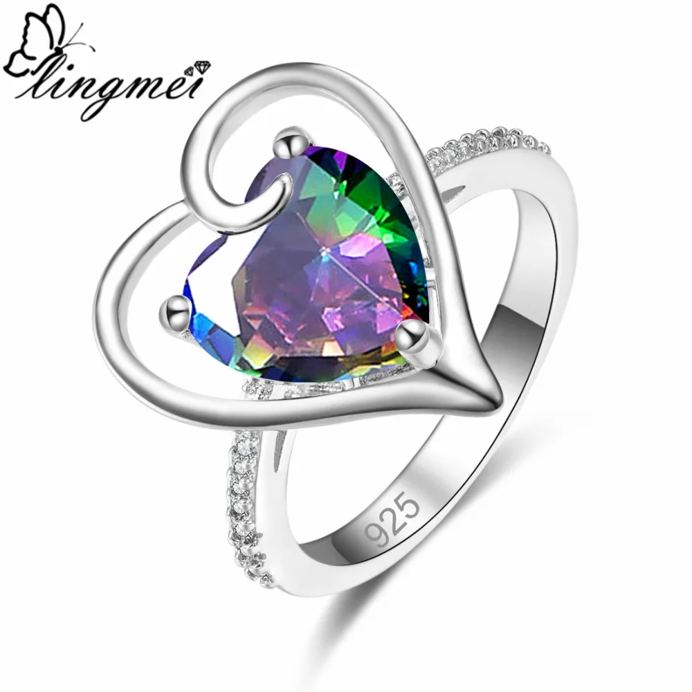 lingmei New Romantic Sweet Heart Multi &amp Royal Blue White CZ Silver ColorRing Size 6-9 Fashion Lovers' Jewelry | Украшения и