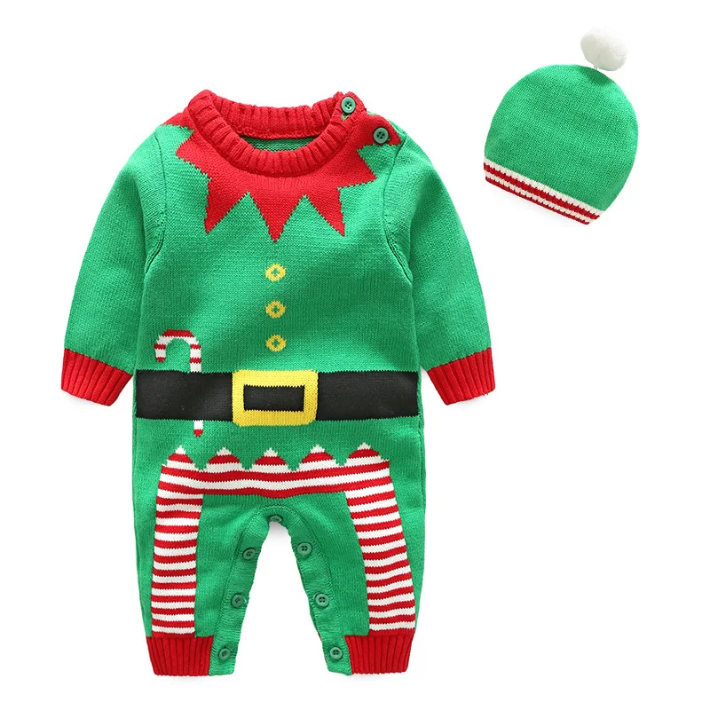 AMISSA/Детские комбинезоны; зимняя одежда для новорожденных мальчиков и девочек; вязаный свитер и шапка; комбинезон с капюшоном; детская верхняя одежда для малышей - Цвет: Зеленый