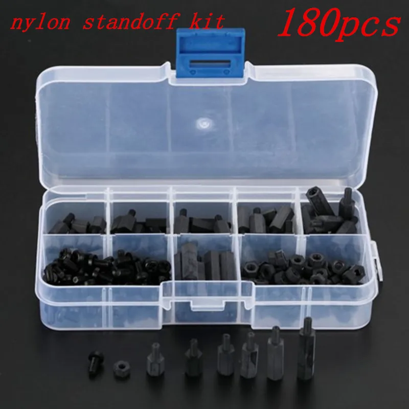 180pcs M3 Nylon Black Hex M F Spacers/ Screws/ Nuts Assorted Kit