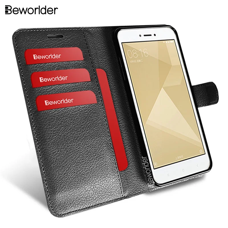 

Beworlder For Xiaomi Redmi 4X Case Stand Wallet Flip Card Slots Cover For Xiaomi Redmi Note 4X Case Redmi Note 4 PU Leather Case