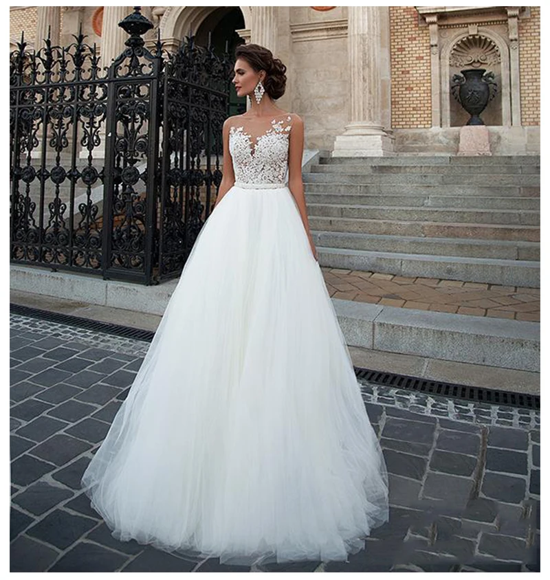 

robe de mariee 2019 Elegant A Lint Wedding Dress Lace Top Soft Tulle Bridal Gown Vestido De Noiva