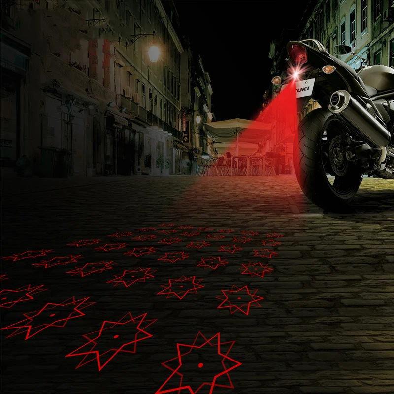Motocyklové mlhové světlo Pět špičaté hvězdy Cool motocyklové zadní světlo motoru Zadní laserové brzdové světlo Auto styling