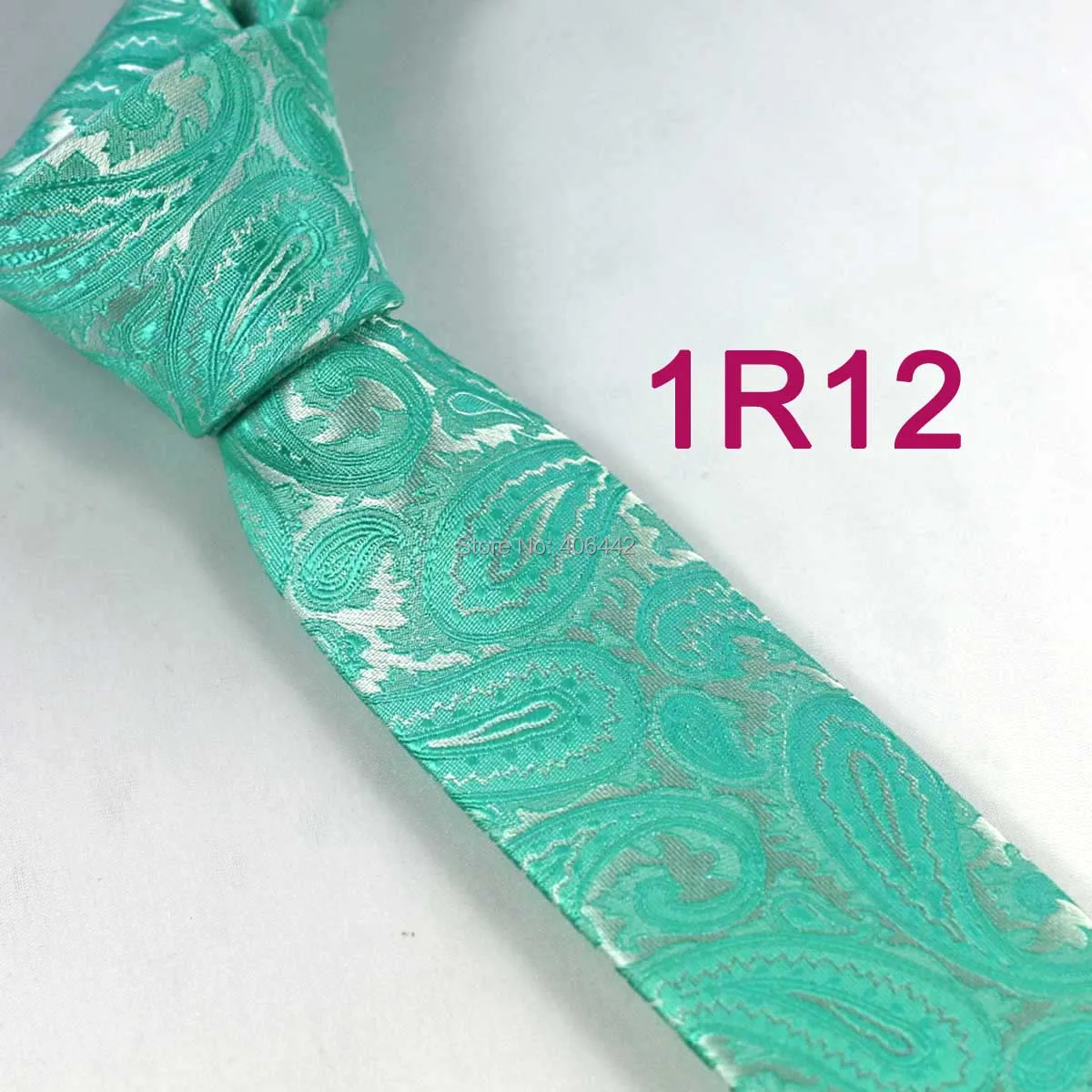 

YIBEI Coachella ties Men's SKINNY Tie Silver Turquoise Green Paisley Necktie SLIM Tie Narrow fashion Tie to Men Wedding cravate