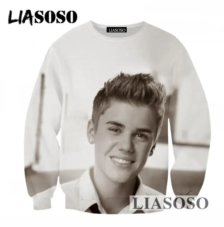 LIASOSO Newest Round Neck Long Sleeves Sweatshirt Men Women 3D Print Pullovers Singer Justin Bieber Tracksuit Clothing T747