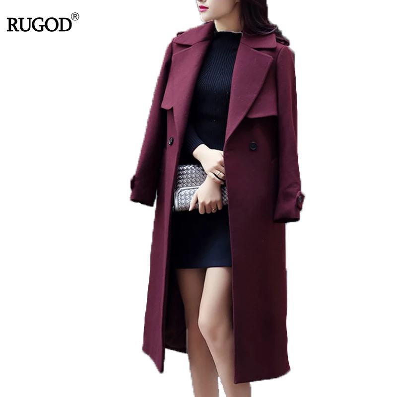 RUGOD 2018 abrigo de invierno con cinturón mujeres cálido abrigo largo de lana de las mujeres abrigo de Cachemira de la moda europea chaqueta Outwear Casaco feminino - 2
