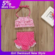 Детский купальник для девочки, бикини, купальный костюм, полосатый жилет в горошек, бикини из двух предметов, купальный костюм для девочек 수복 복