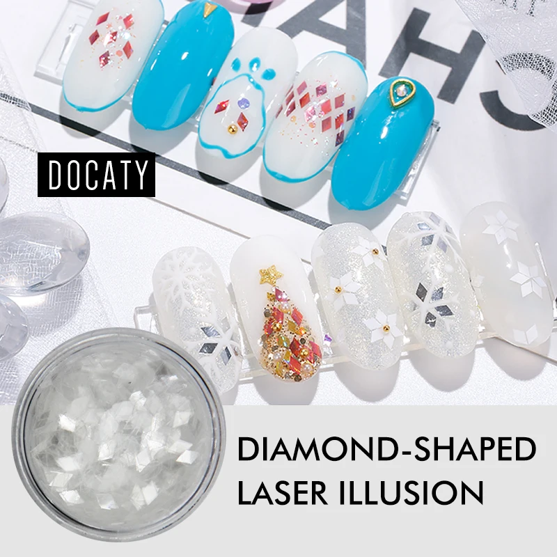 Docaty Aurora Nail Sequins 3D Sparkling Art Decor AB Colors Ultra-thin Mermaid Square Shape Flakes Slice Mixed Glitter | Красота и