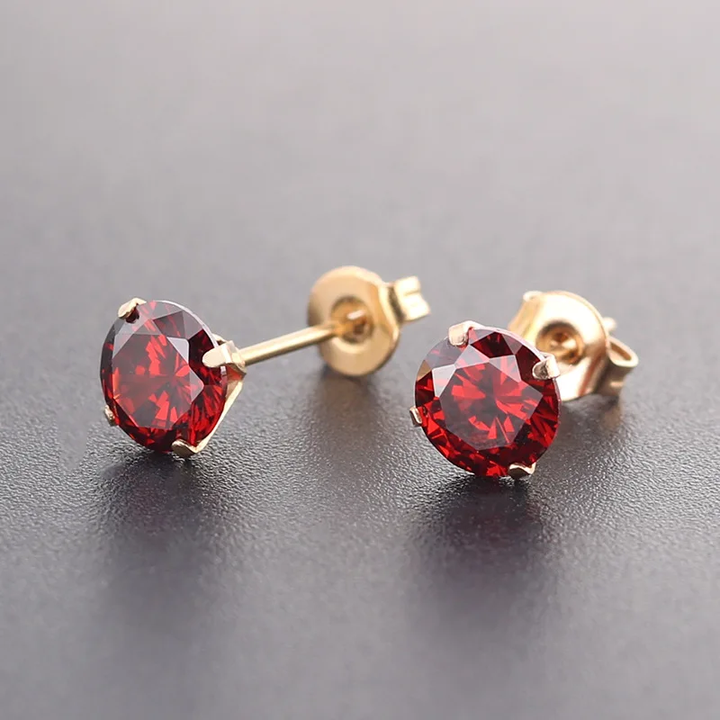 Серьги гвоздики из нержавеющей стали 316L с фианитом 6 мм 14 цветов|stud earrings|stone stud