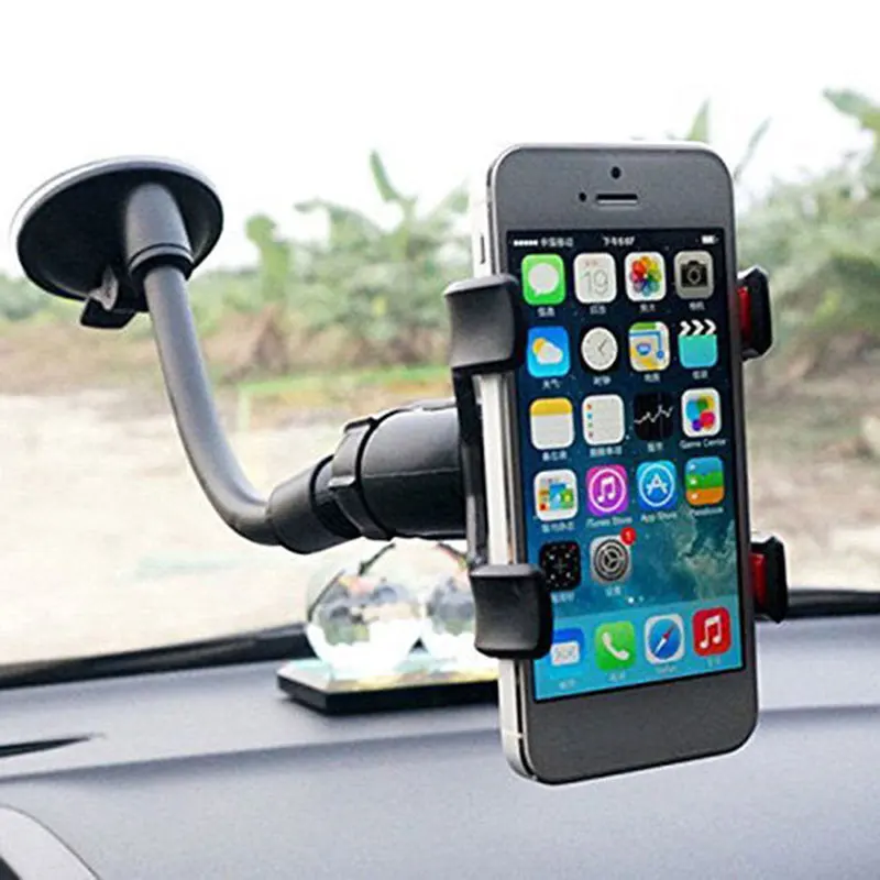Car Windshield Phone Holder 360 Rotating Window Suction Cup Double Clamp Bracket Holder Stand Universal For iPhone Samsung HTC