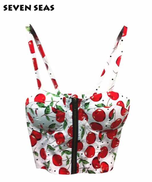 Fashion Cute Cherry Print Crop Top Spaghetti Strap Cropped Camisole Night  Club Short Bustier Strappy Bralette Tops (with Pad) - Tanks u0026 Camis -  AliExpress